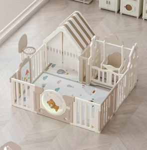 Манеж Unix Kids DeLuxe House Storage Camel 150 x 180 см с баскетбольной стойкой, доской для рисования, качелями