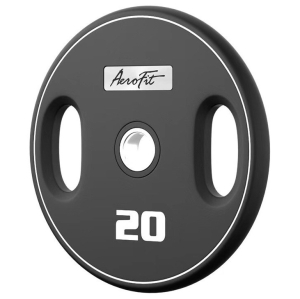 Олимпийский полиуретановый диск AeroFit 20 кг, черный, с 2-мя хватами